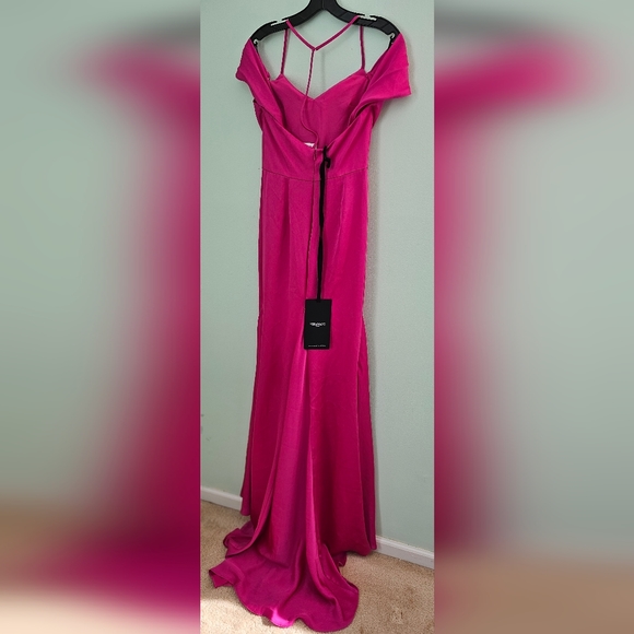 Vera Wang Bride Muriel Satin Open-Back Gown Dress Pink/ Fuchsia Size 4 - Picture 14 of 16